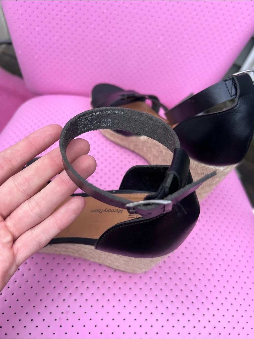 Time and Tru Black Memory Foam Espadrille Wedge Sandals Size 10